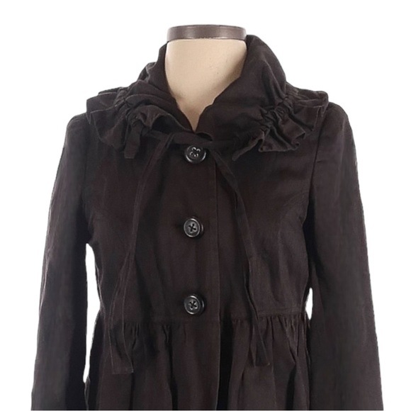 Robert Rodriguez Ruffled Chocolate Brown Longline Evening Dress Coat Size 4 - Picture 3 of 8